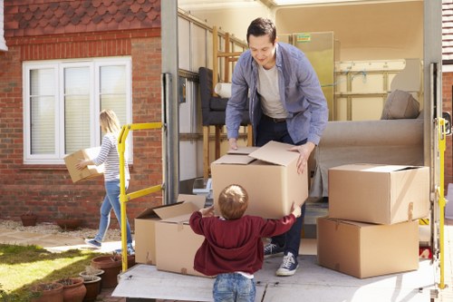 Household items loaded into a moving van for transport