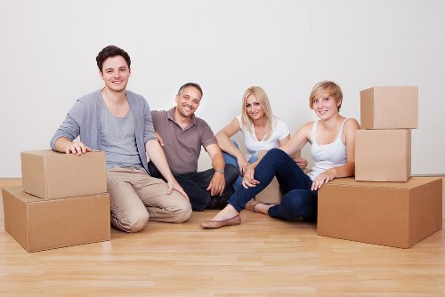 Packed office furniture and equipment ready for transport in Chelsea